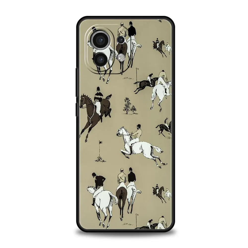 Black Soft Silicone Phone Case with Artistic Horse Design