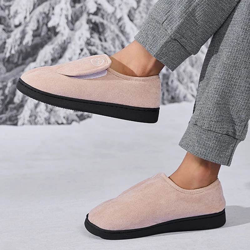 Letter Embroidery Warm Women's Home Slippers Soft Sole Short Plush Cotton Shoes Woman Thick Bottom Cotton Indoor Shoes Winter