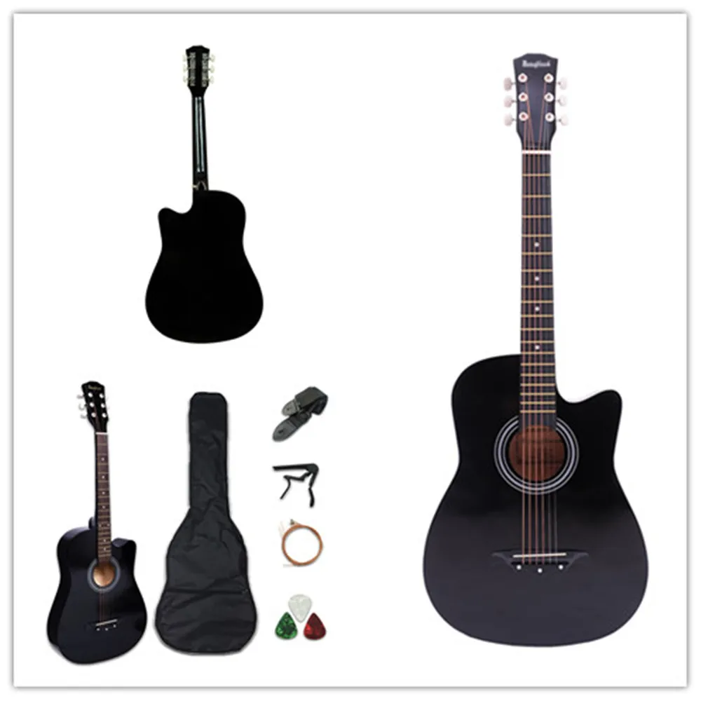 LOIKHGV guitar 38 inch Acoustic Guitar for Beginners Guitar Sets with Capo Picks 6 Strings Guitar Basswood 13 Colors Musical Instruments,38 inch black,38 inches
