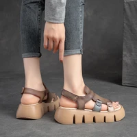 DRKANOL 2026 Handmade Genuine Leather Sandals Women Designer Luxury Hook And Loop Wedges Platform Casual Sandals Summer Shoes - Image 5