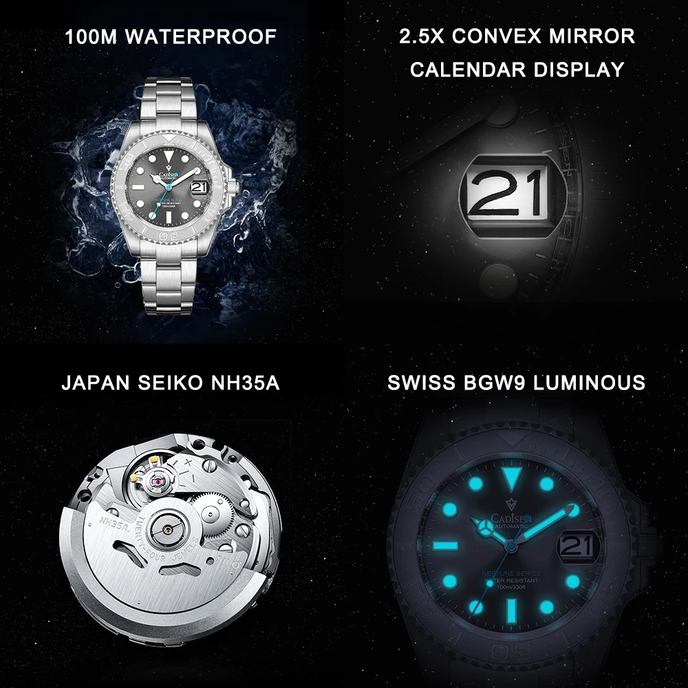 CADISEN 2023 New 40mm Men Luxury Automatic Mechanical Watches Men BGW9 NH35A Stainless Steel Waterproof Watch Relogio Masculino images - 6