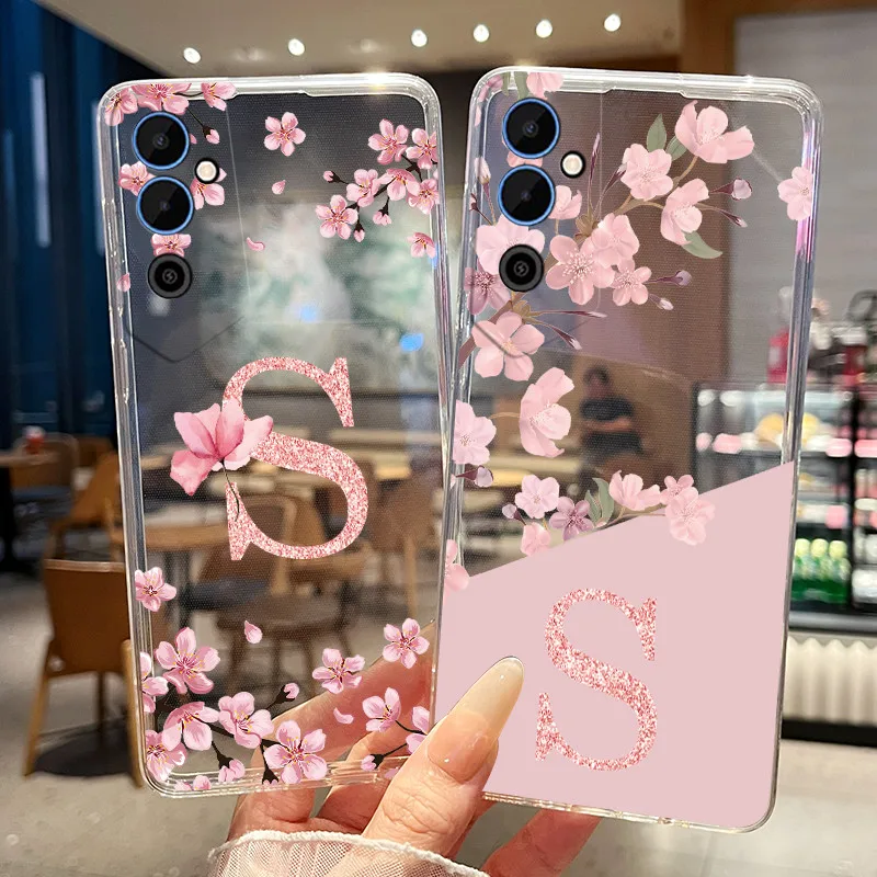 Floral Letter Transparent Slim Silicone Phone Case