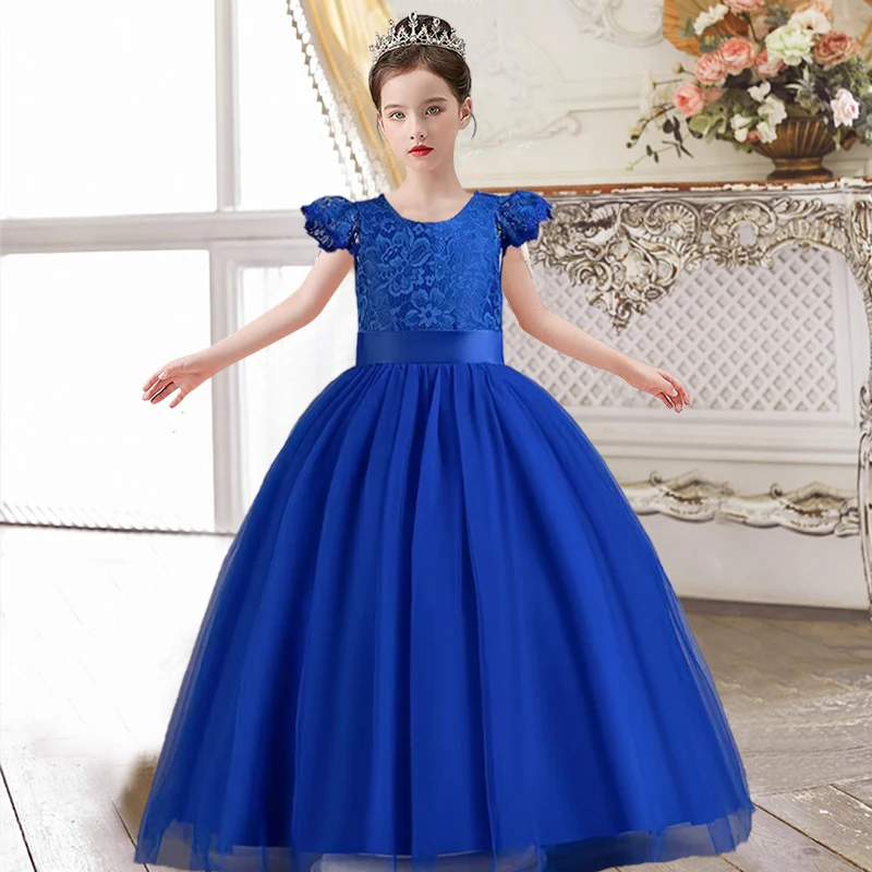 

Girls' Butterfly Knot Back Little Flying Sleeve Princess Dress 4-12 Years Old Embroidered Mesh Dress Flower Girl Evening Dress