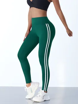 Simple Yoga Leggings With Side Stripes For Women Tummy Control Slim Sports Casual Tights Gym Leggings 1