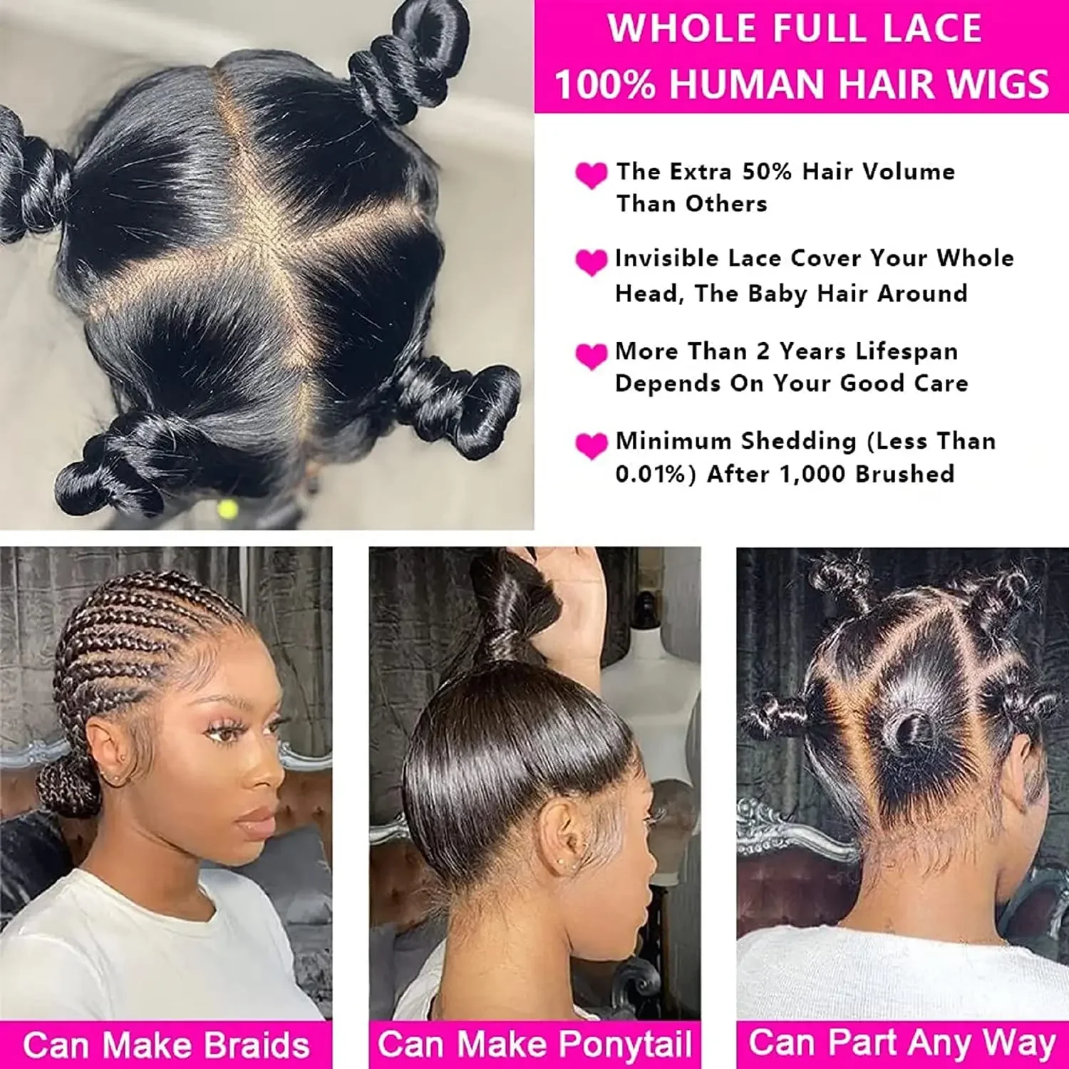 Full Lace Wig Human Hair Wig Silky Straight Pre-Plucked Transparent Lace Baby Hair Natural Color Virgin Remy BOBBI