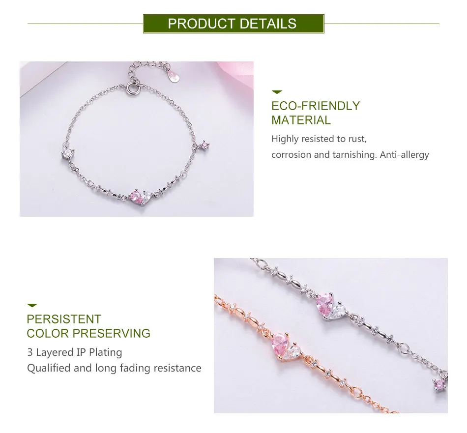 ZDADAN 925 Sterling Silber Roségold Asymmetrisches Herz Zirkon Armband Ketten für Damen Modeschmuck – Detail 2