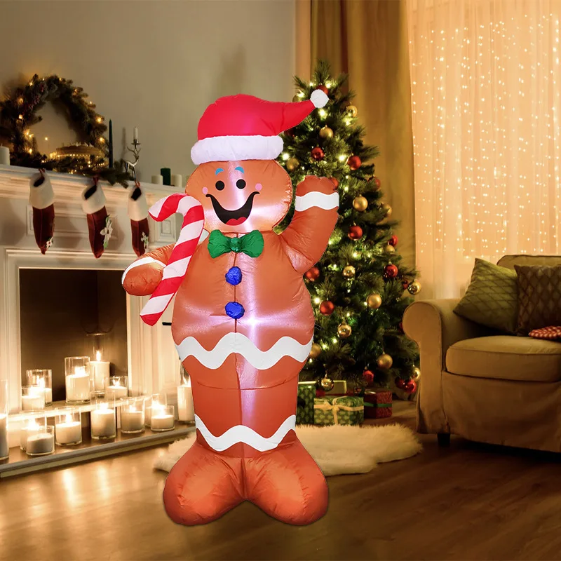 

1.5M Christmas Inflatable Gingerbread Man Elf Outdoor Decorations Build-in LED Christmas Blow Up Ornaments Noel Xmas Party Decor