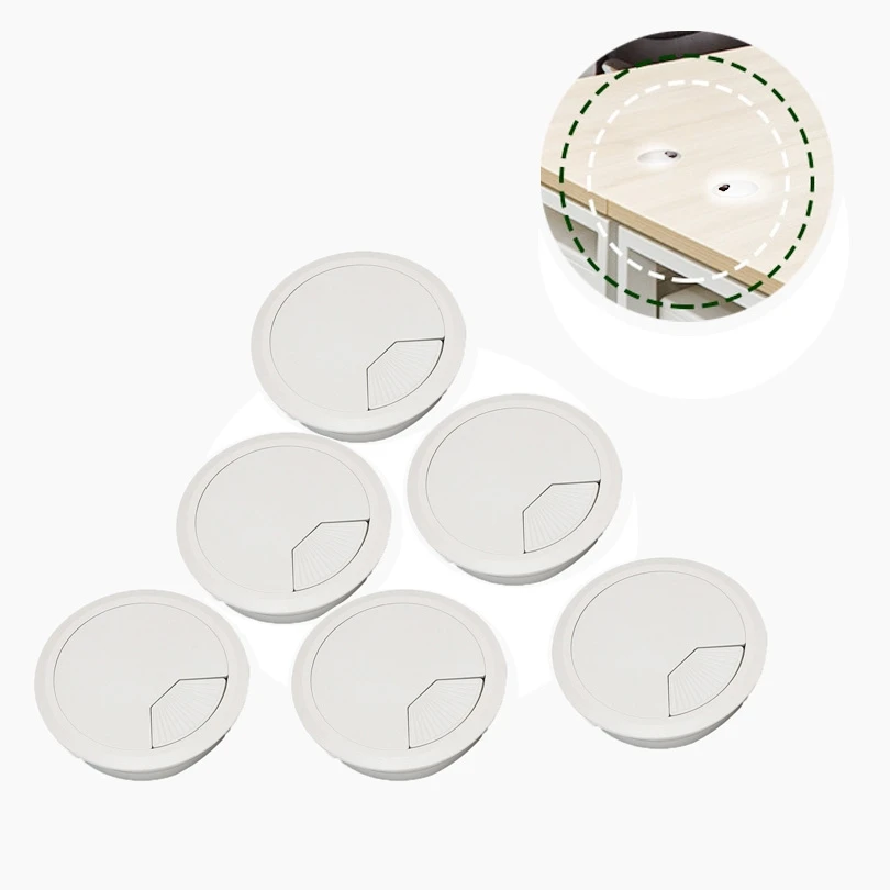 6pcs 50mm White ABS Plastic Desk Cable Wires Grommet Cords Tidy Cable Hole Cover Organizers Computer Desk Table