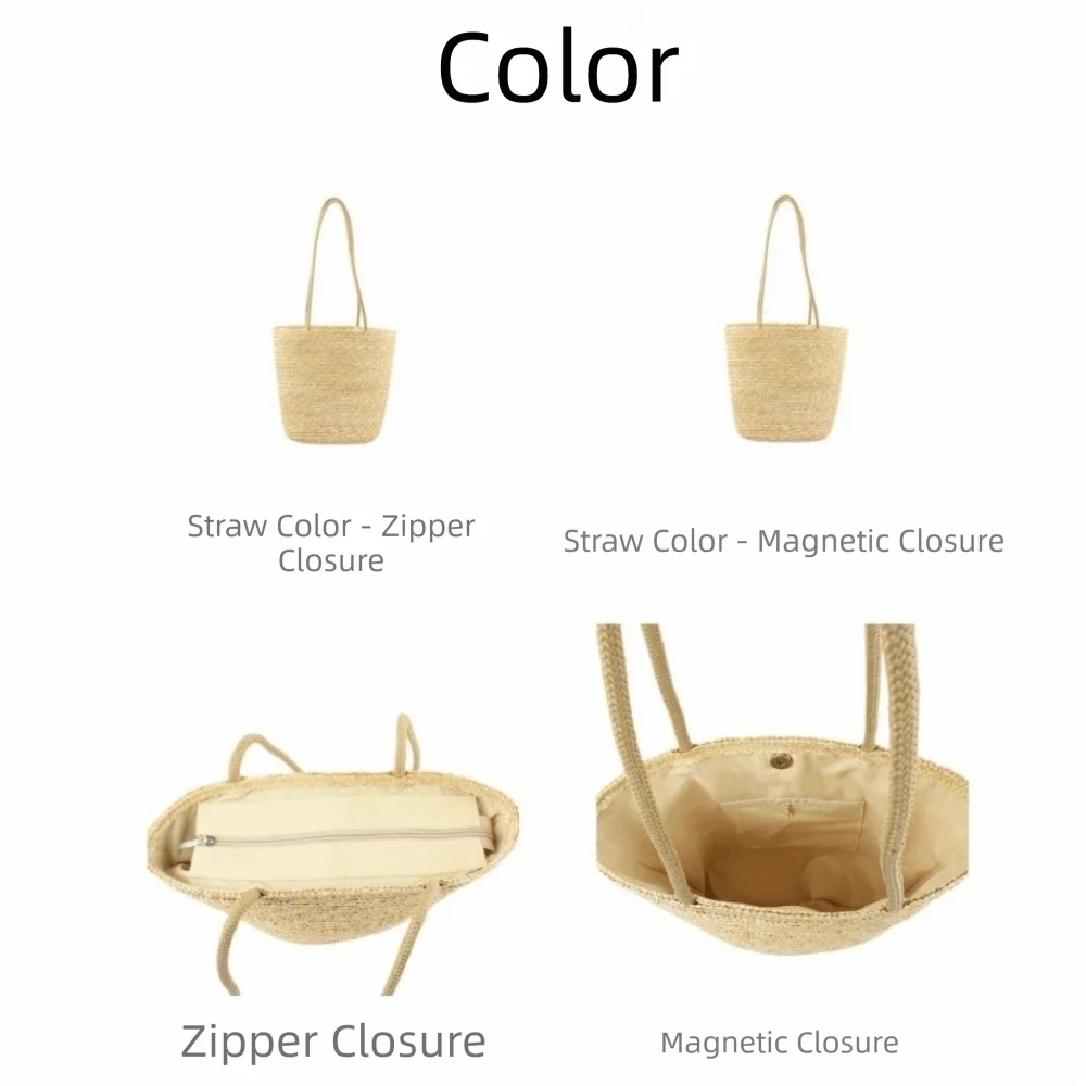 Nuova Borsa da Spiaggia Bohemien in Paglia, Grande Capacità, Design Intrecciato, Borsa a Tracolla Stile Cesto Grande, Estiva - immagine 2