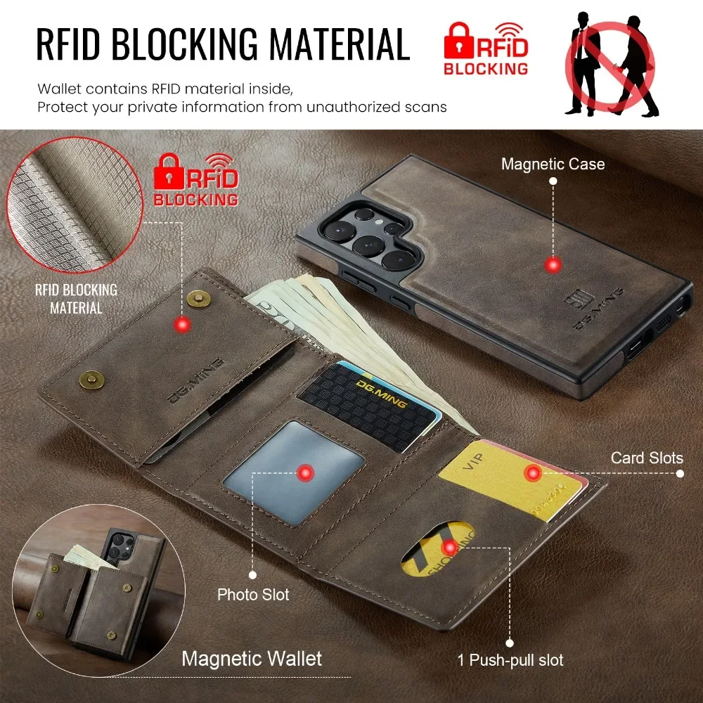Detachable Magnetic Wallet Case with RFID Blocking and Card Holder