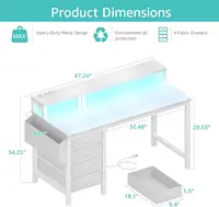 White Desk with 4 Drawers - 47 inch Gaming Desk with Monitor Stand, Computer Gaming Desk with LED Lights Power Outlets 2