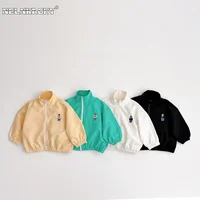 kids baby girls boys full sleeve embroidery bear solid color zipper top outwear infant children Wind and sun protection jacket 1