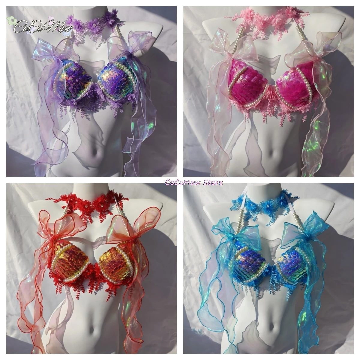 

16 Colors Mermaid Sequins Shells Bikini Tops Bras Oceanarium Bar Performances Out Of Costume Fishtail Skin Women Freediving Show