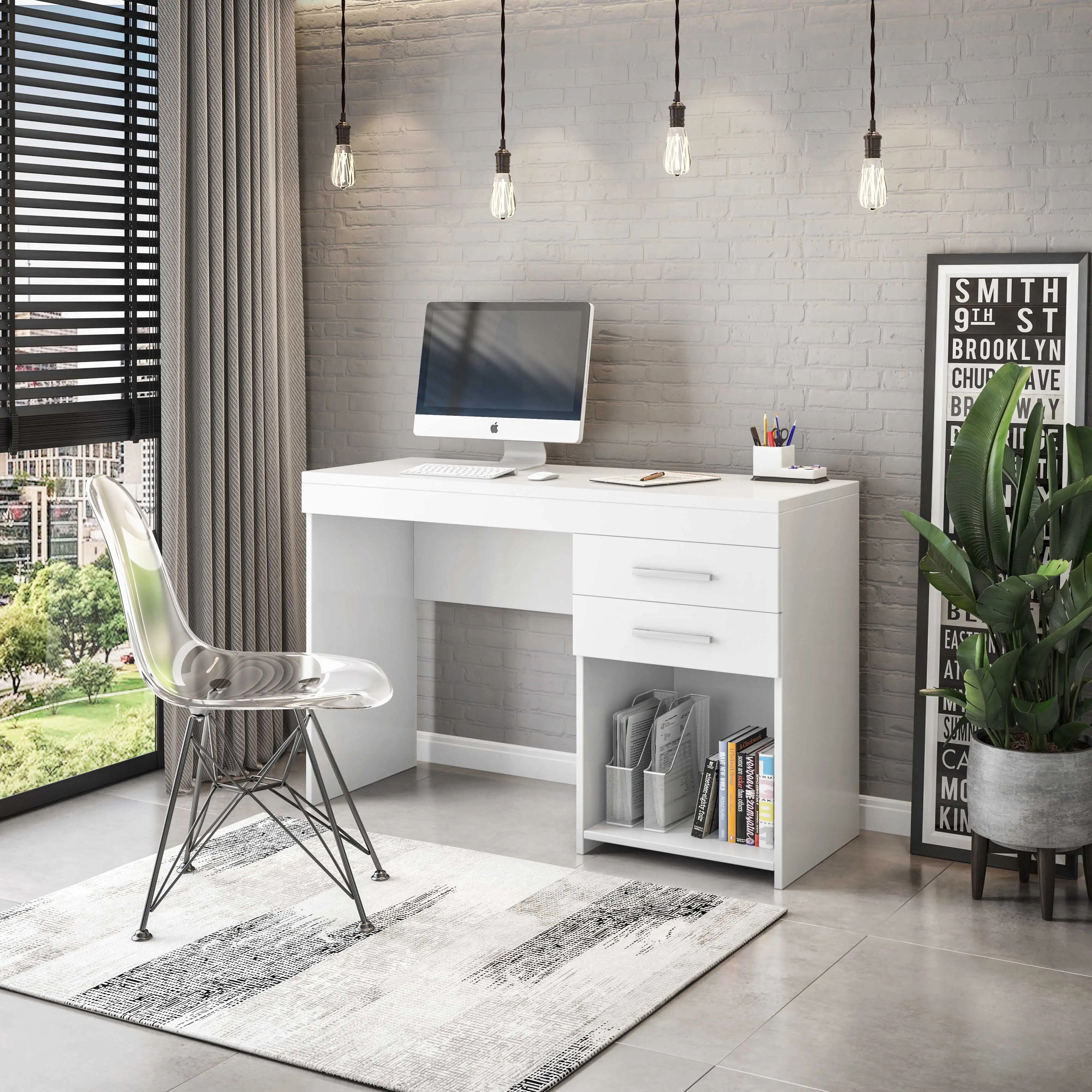 

White Computer Desk for Home Office or Bedroom, with Drawers Ideal for Small Spaces