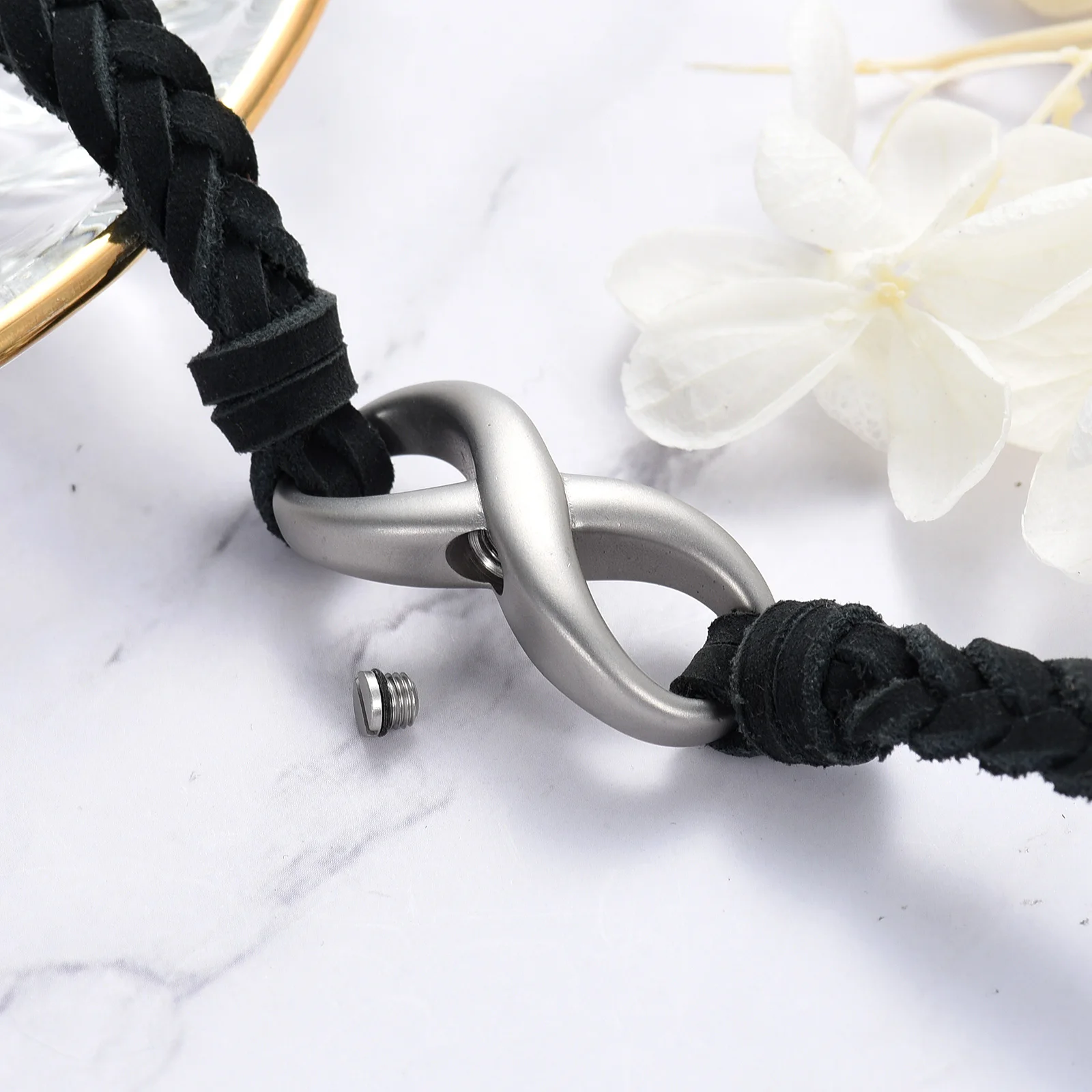 BowKnot Small Urns Cremation Bangle For Ashes Leather Braided Men Keepsake Urn Bracelet Memorial Jewelry