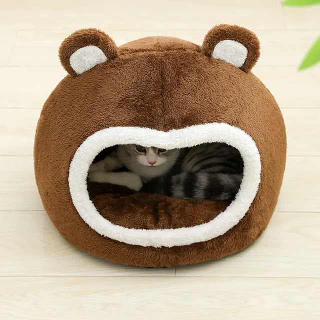 Funny Cat Bed Warm Pet House Soft Long Plush Kitten Lounger Cushion Small Dogs Tent Cave Beds For Cozy Cat House Mat Supplies 3