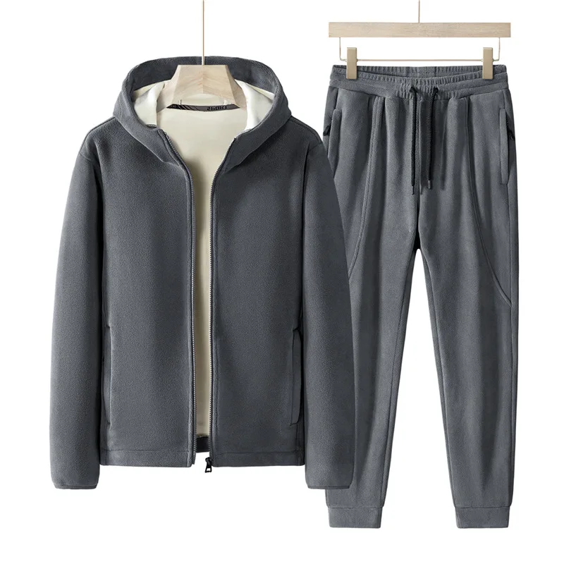 

Tracksuit Winter Men Sportswear Thick Fleece Warm hooded jacket pant Running Jogger Casual Outfit Exercise clothing Sport Suit