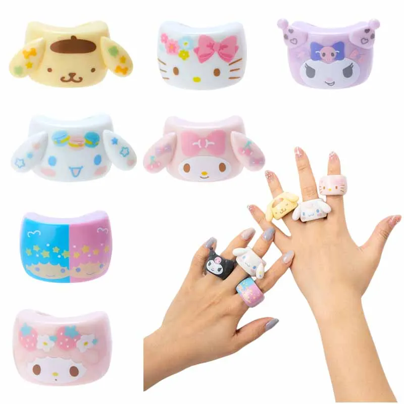 

Sanrios Оригинал Cinnamoroll Kuromi My Melody HelloKittys Purin Dog аниме мультфильм милое кольцо для девочек
