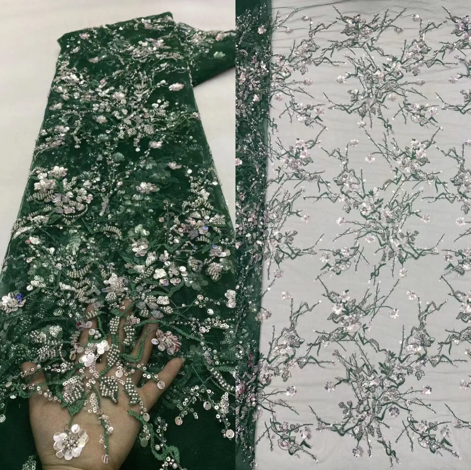 

French Sequins and beads Tulle Lace Fabric J-1101286 Good Quality Embroidered African Net Lace for Party/Wedding Dress