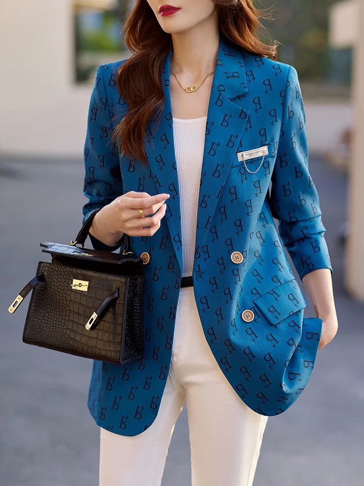 

Spring and autumn new professional leisure business temperament commuting fashion trend printed coat long-sleeved blazer women