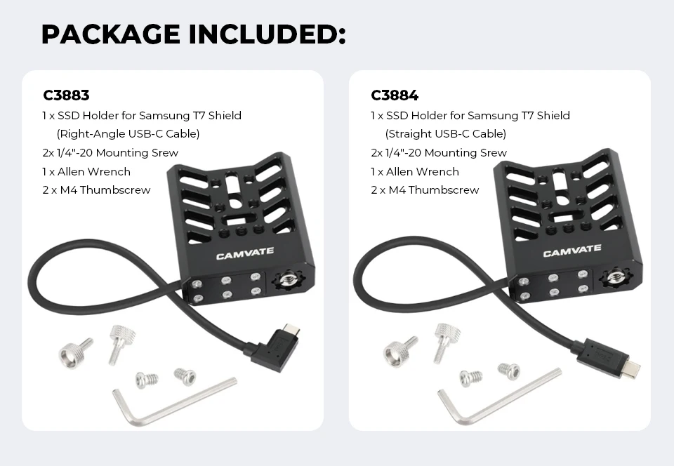 Mount Bracket SSD Holder With 1/4"-20 Screws and USB-C 3.2 Gen2 10 Gb/s Connecti