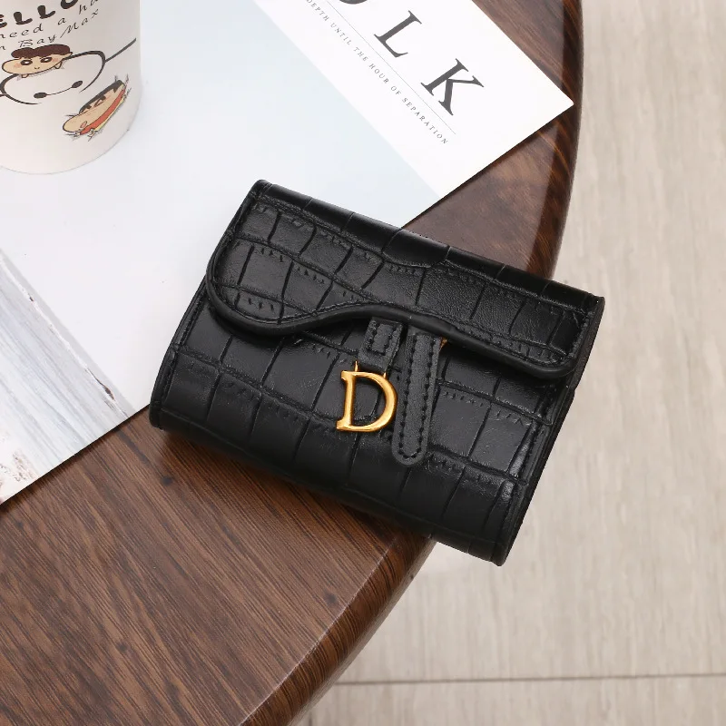 New Brand Design Women Wallets Genuine Leather Short Wallet Fashion Hasp  2-fold Billfold Grained Calfskin Purse Card Holder