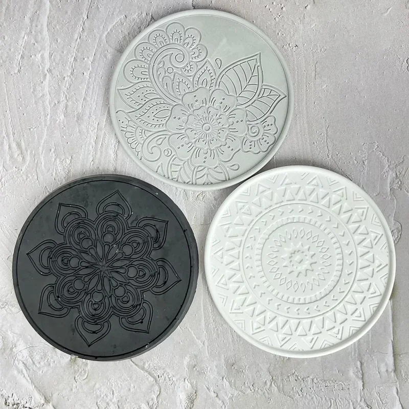 Round Coaster Silicone Mold Epoxy Resin Crystal Mold DIY Coffee Wine Glass Flower Coaster Plaster Concrete Home Decor Crafts silicone mold