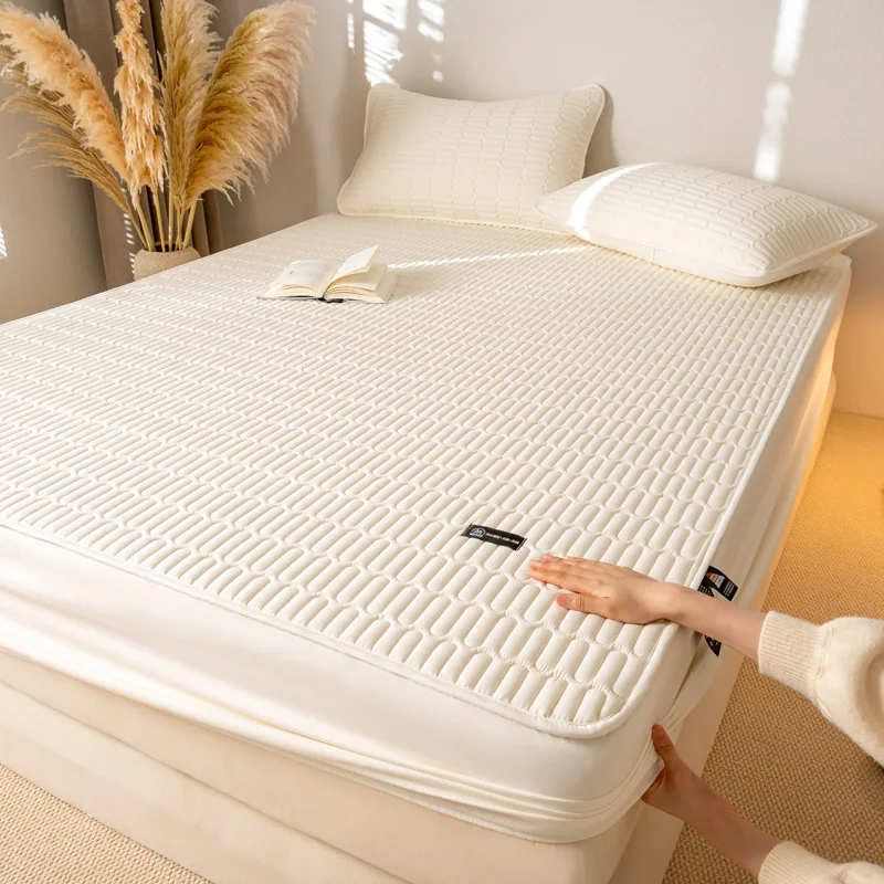 1pcs All Cotton Waterproof Bed Sheet Solid Color Mattress Protective Cover Antibacterial Pure Cotton Dustproof Bedroom Bed Sheet 5