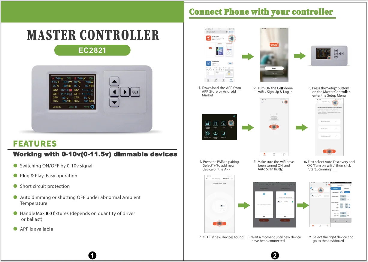Grow Light Controller RJ14 Master Controller Wifi App Control Temp Humidity Dimming forLed Grow Light