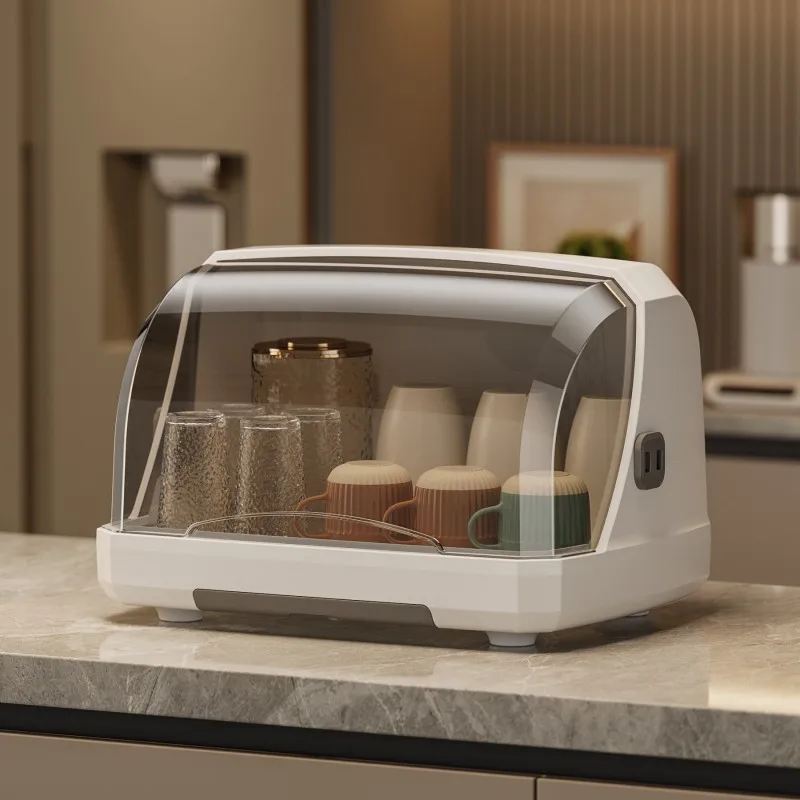 1setTeaCupStorageBoxwithDetachableDrainTrayDustproofGlassCup