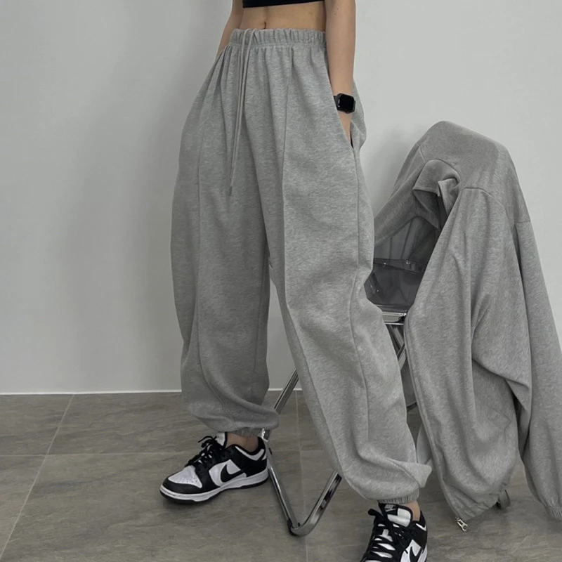 dickies pants 2022 Women's Pants High Street Retro Grey Wide Leg Women's Sportswear High Waisted Trousers Y2k Oversized Pants sweatpants