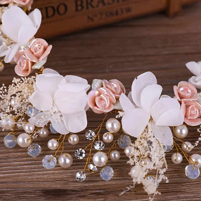 Gold Color Flower Tiara Headbands For Women Bride Handmade  display picture 1