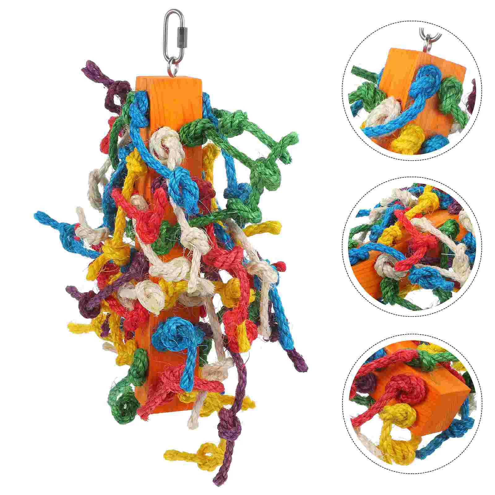 

Colorful Sisal Rope Bird Chewing Foraging Toys Birdcage Pendant Birds Cockatiel Parrot Accessories Wooden Parrots Hanging Pet