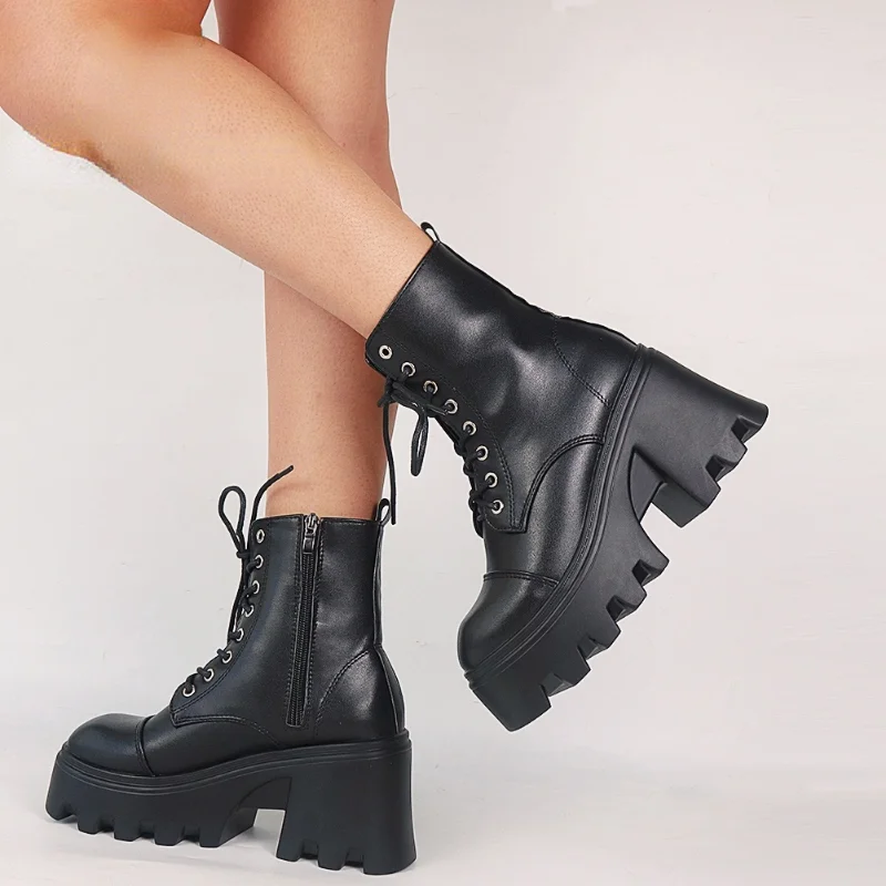 2022 new Big Size 43 Platform Chunky Heel Zipper Goth Motorcycle