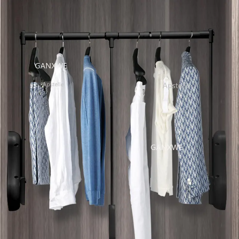 

Damping Cushion Pull Rod Lifting Clothes Hanger Modern Simplicity Wardrobe Lifting Clothes Hanger Aluminum Alloy Black