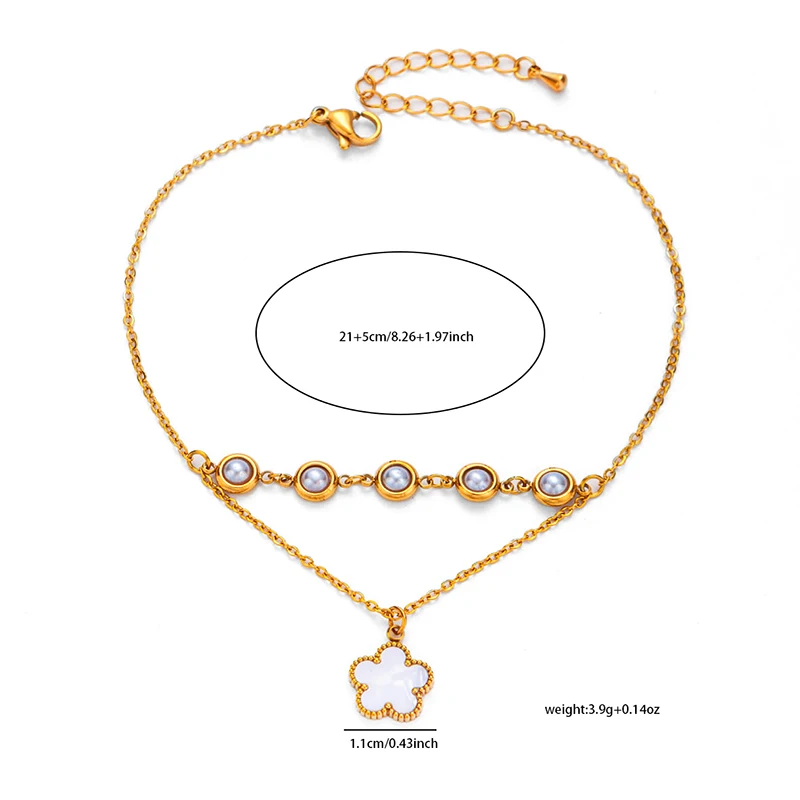 ANENJERY 316L Stainless Steel Imitation Pearls Butterfly Flower Tassels Anklet for Women Delicate Simple Jewelry Wholesale