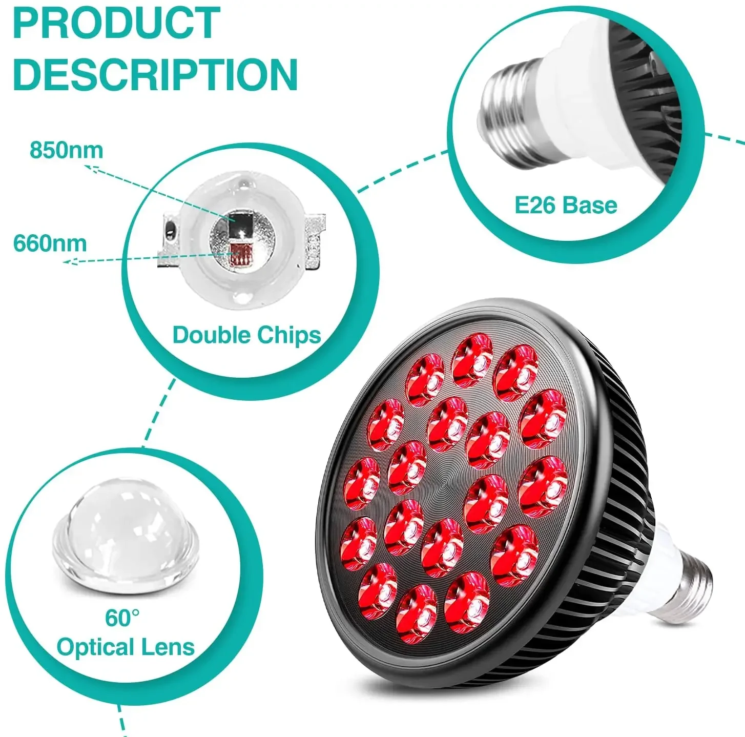 54W Red Light Therapy Lamp with Holder, Near Infrared Red Light for Skin and Pain Relief 660nm and 850nm NIR Phototherapy Device