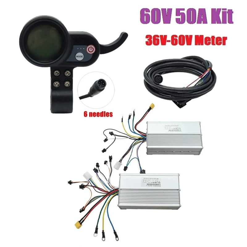 

60V 50A Brushless Controller Dual Motor+36V-60V LCD Display Dashboard 6PIN For Electric Scooter E Bike Parts Accessories