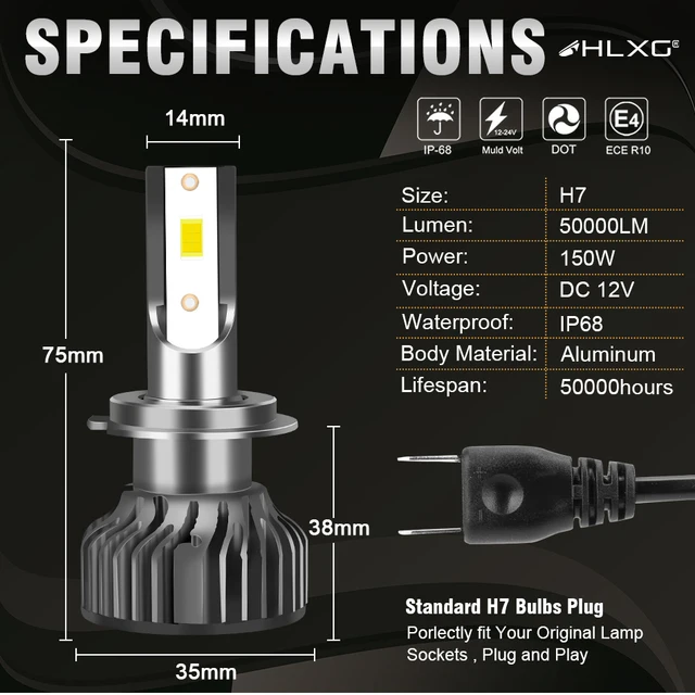 HLXG-bombilla LED para faro delantero de coche, luces antiniebla Turbo para  vehículo, Canbus, 300W , 100000LM , H1, H4, H8, H9, H11, HB4, HB3, 9005,  9006, 9012, para seat leon mk3, suzuki