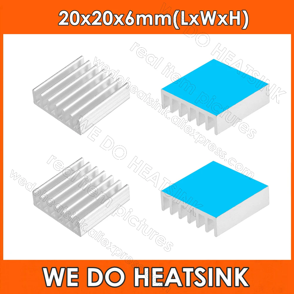 

WE DO HEATSINK 20x20x6mm Aluminum IC LED Cooling Cooler Heat Sink Heatsink With Thermal Conductive Adhesive Tape