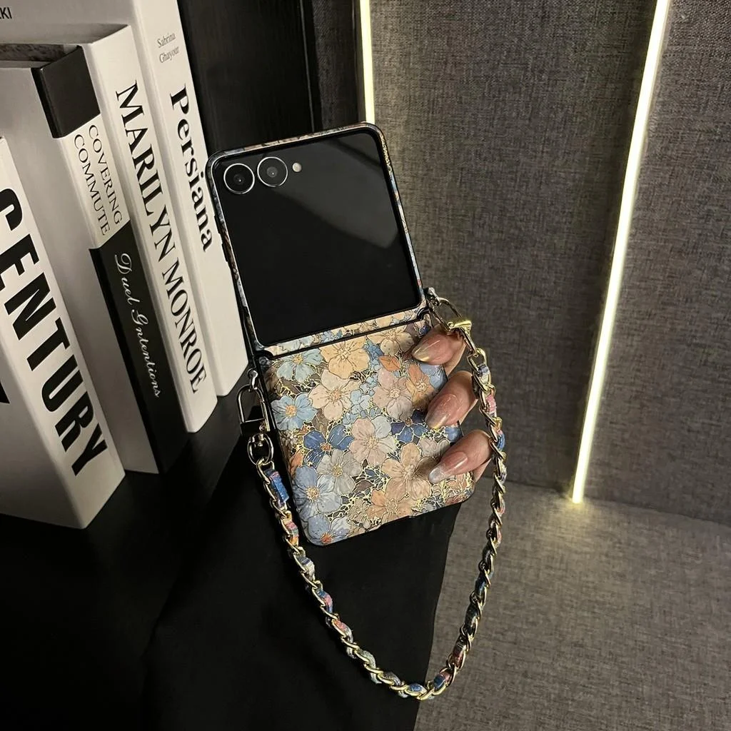 Korean Luxury Retro Blue Flower Rope Phone Case - Shockproof Back Cover