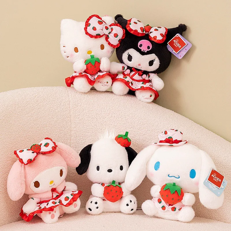 

New Sanrio Hello Kitty Plush Doll Anime Cartoon Cinnamoroll Kuromi My Melody Strawberry Series Plush Doll Girl's Birthday Gift