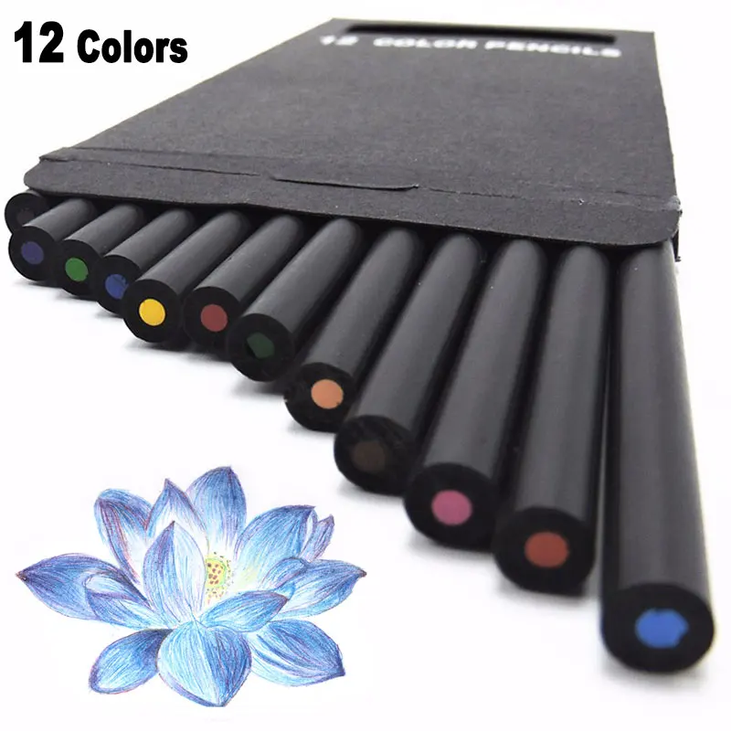 

Карандаш цветной, 3,0 мм, черная деревянная рукоять, для рисования и товары для рукоделия граффити, 12 канцелярский подарок для студента в набо...