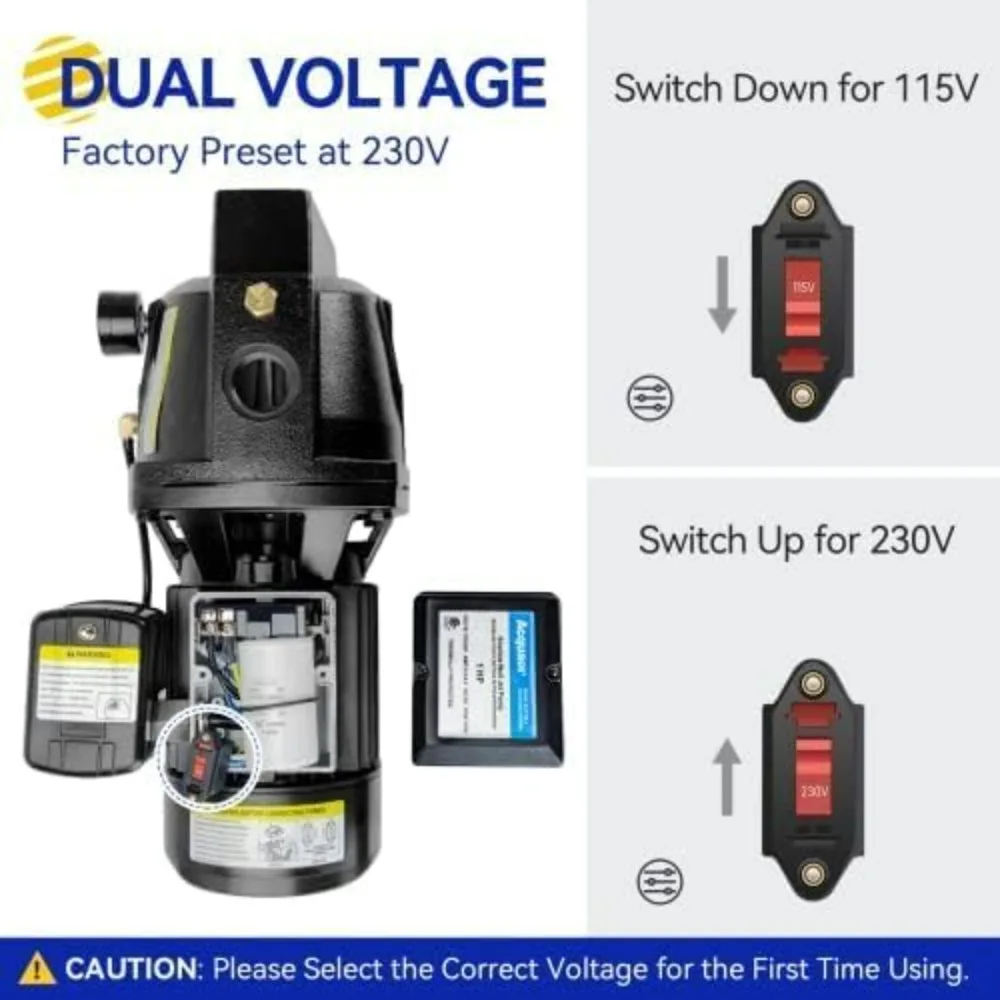 1HP Cast Iron Shallow Well Jet Pump with Automatic Pressure Switch, Suitable for Wells Up to 25 Feet, Dual Voltage 115V/230V