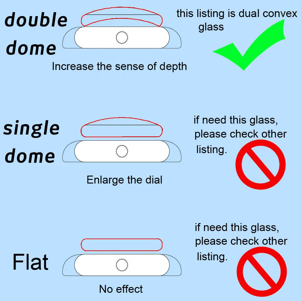 Enhanced Durable Mineral Watch Glass - Round Double Dome Crystal Lens (2.0mm Thickness, 26mm-45mm Diameter)