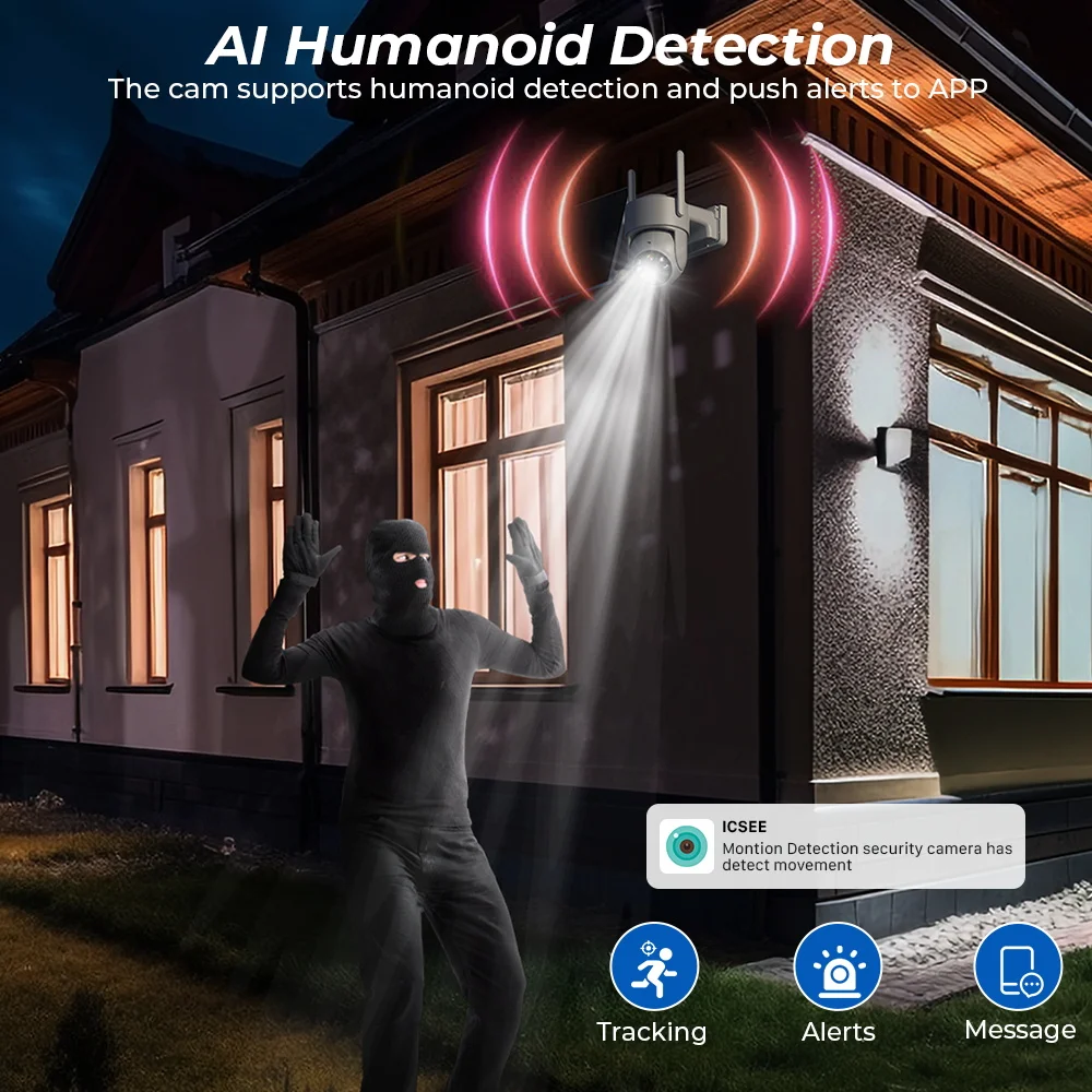 Wireless Solar Camera Outdoor 4MP Wifi PIR Human Detection 7800mAh Rechargeable Battery HD 1080P Security Camera iCSee App wifi camera surveillance camera solar camera solar security camera