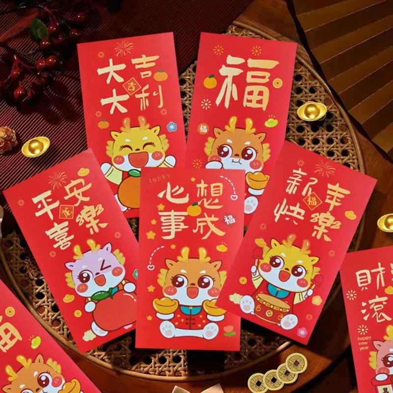 

6 Pcs Chinese New Year Redness Envelope Lucky Money Envelope The year of Dragon Redness Envelope for Spring Festival