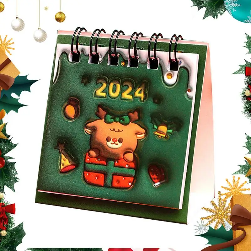 

Календарь на рабочем столе 2024, Рождественский ежедневный органайзер, легко читаемый, портативный, милый, настольный мини-календарь 2023-2024 для людей