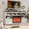Fireplace TV Stand for TVs Up to 70", Entertainment Center with 23" Electric Fireplace Includes 12 Color Light Options, White TV 1