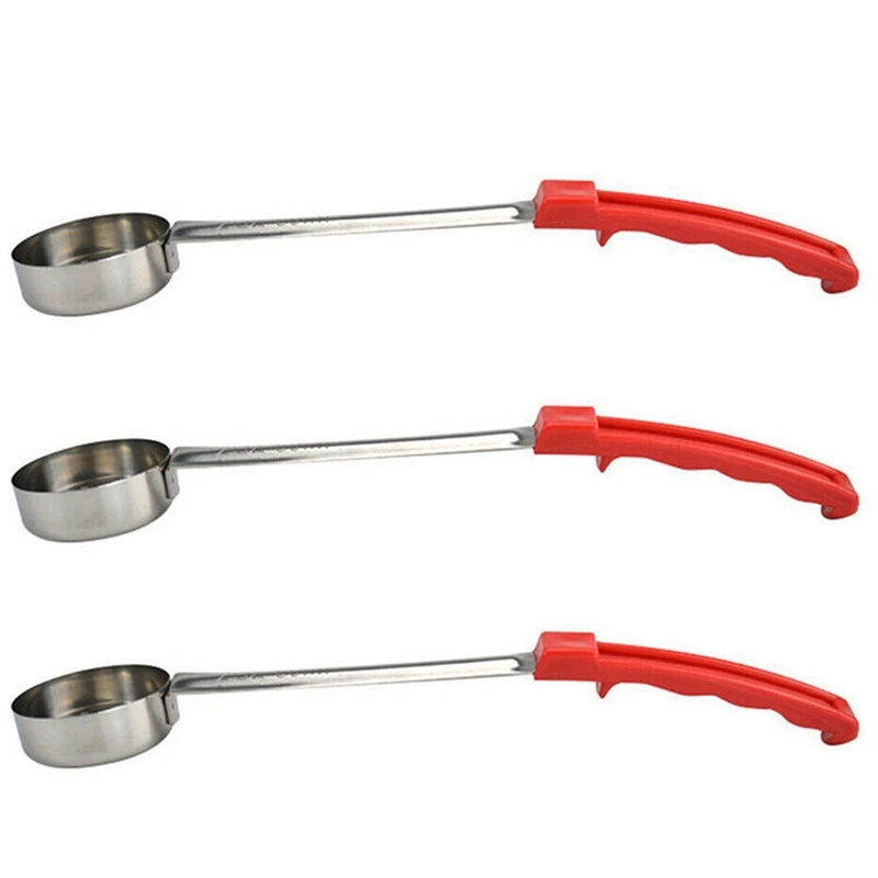 

3X Pizza Spread Sauce Ladle Rubber Handle Flat Bottom Kitchen Cooking Spoon Stainless Steel Measuring Stir Soup Spoon